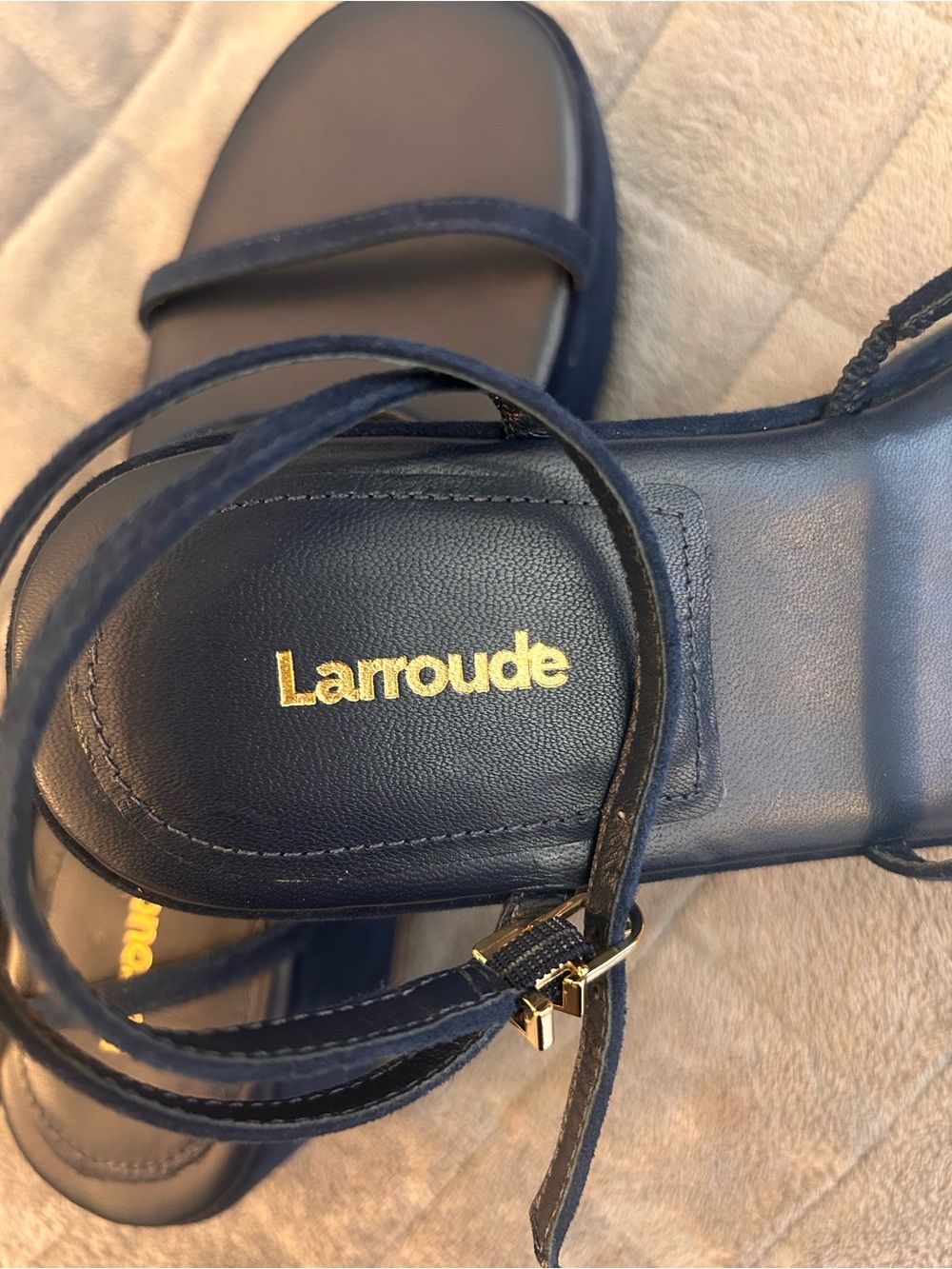 Larroude Gio navy leather platform wedge sandals size 8 - Picture 4 of 9